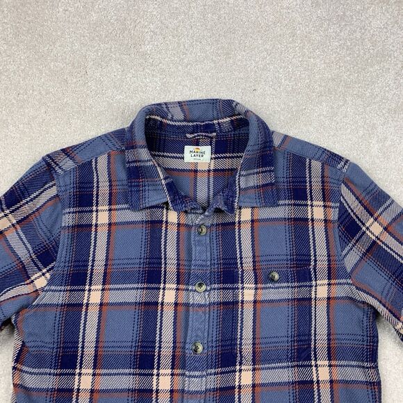 Marine Layer Men’s Shirt Textured Twill Flannel Medium Plaid Long Sleeve Outdoor - Picture 4 of 12